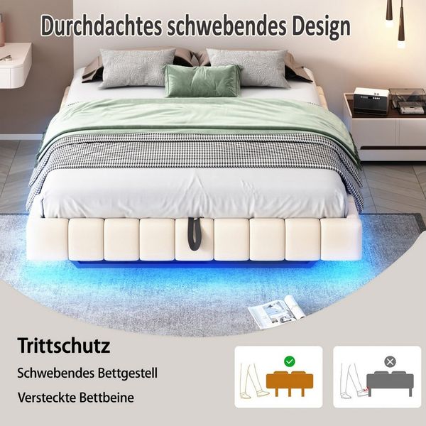 OKWISH Polsterbett Kinderbett Stauraumbett (mit Stauraum und LED-Beleuchtung, ohne Kopfteil, Luftdruck-Lagersystem, Robuster Metallrahmen für 250 kg Belastbarkeit, 140x200cm), ohne Matratze