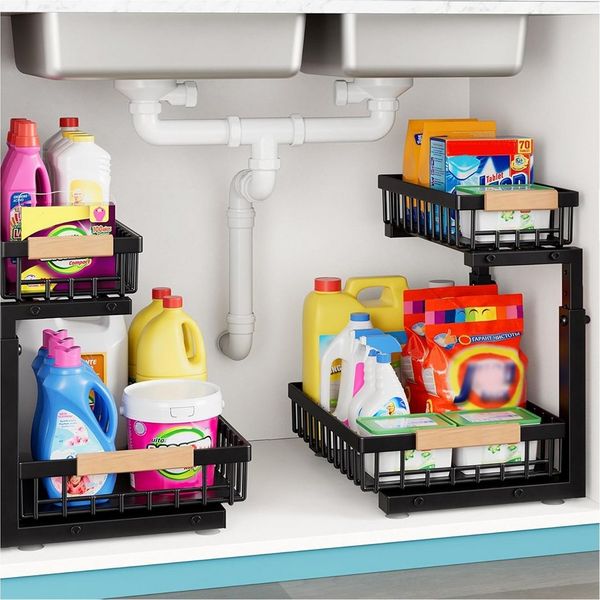 TUWENA Ablageregal 2 Stück 2 Etagen Herausgleiten Ausziehbares Lagerregal Organizer, Küchenschrank Organizer, Unter Waschbecken Regal Organizer aus Metall