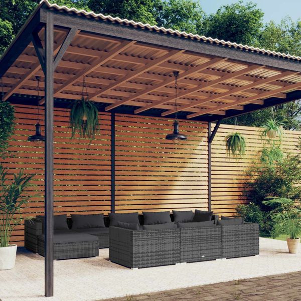 vidaXL 10-tlg. Garten-Lounge-Set mit Kissen Grau Poly Rattan 3102045