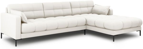 Micadoni Ecksofa Mamaia 5-Sitzer Rechts Strukturierter Stoff Neve Helles Beige schwarze Beine Bild 2