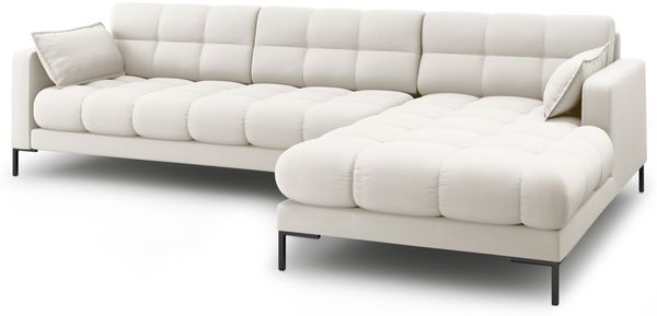 Micadoni Ecksofa Mamaia 5-Sitzer Rechts Strukturierter Stoff Neve Helles Beige schwarze Beine Bild 3