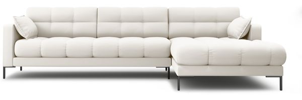 Micadoni Ecksofa Mamaia 5-Sitzer Rechts Strukturierter Stoff Neve Helles Beige schwarze Beine