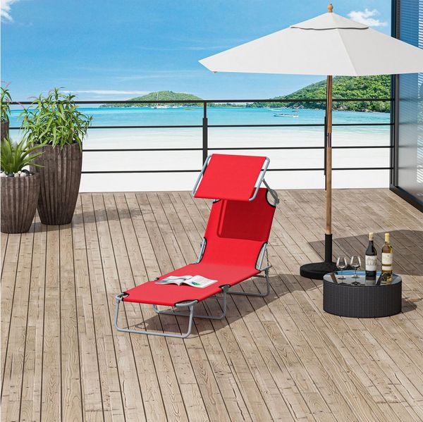 Outsunny Sonnenliege Gartenliege Wellnessliege Strandliege klappbar mit Sonnenschutz Rot 187 x 58 x 36 cm