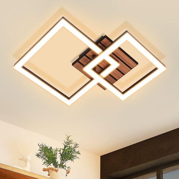 ZMH Deckenleuchte LED Warmweiß 21W Quadrate Holz Deckenlampe für Schlafzimmer & FlurLED fest integriert, Warmweiß, Die Leuchte eignet sich für Räume von 8-15 Quadratmetern.