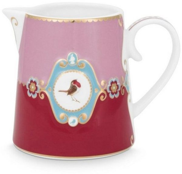 PiP Studio Kanne Love Birds Medallion Krug rot/pink 270ml, Jug Small Love Birds Medallion Red-Pink 270ml