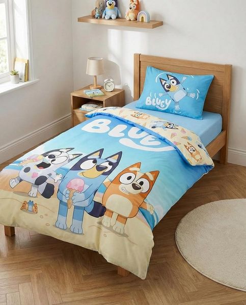 Bluey, Bingo & Muffin Strand Baby Bettwäsche Set 100x135 cm Baumwolle