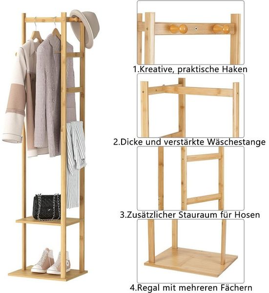 TUWENA Kleiderständer Kleiderständer Bambus mit Kleiderstange, freistehender Kleiderständer Bild 3