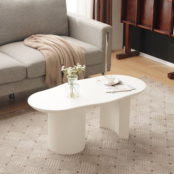 BlingBin Wohnzimmertisch Couchtisch (1-St, 100 cm langer weißer unregelmäßiger tisch), unregelmäßige und elegant geschwungene Tischplatte