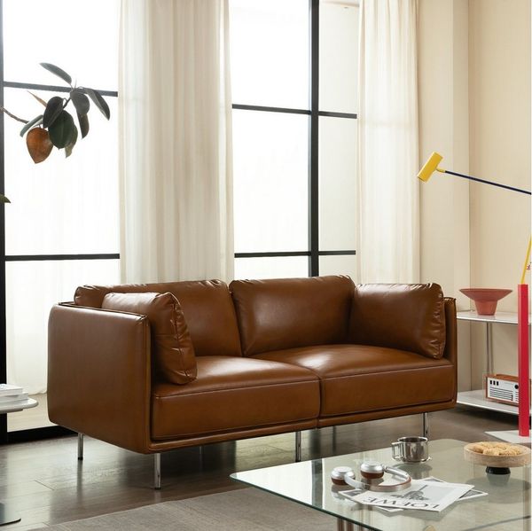 Woltu Sofa, aus Leder, im Bauhaus-Stil, Couch mit 18 cm hohen Füßen