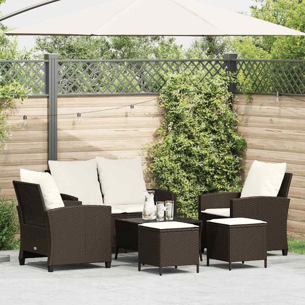 vidaXL 6-tlg. Garten-Sofagarnitur mit Kissen Braun Poly Rattan 3324578