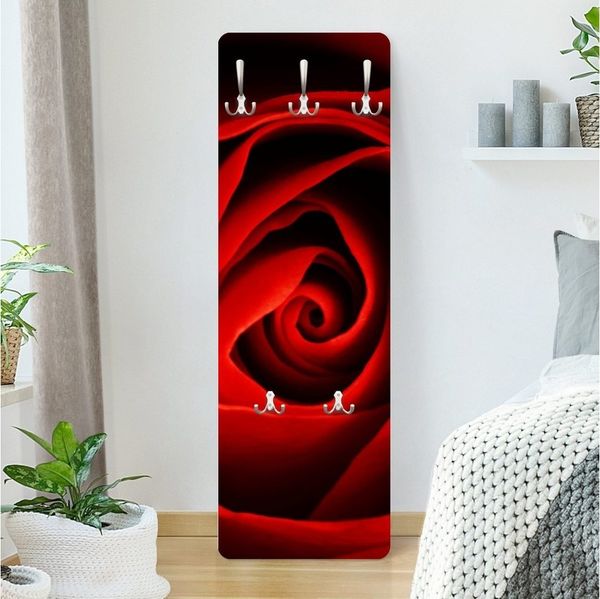 Bilderdepot24 Garderobenpaneel rot Blumen Floral Liebe Liebliche Rose Design (ausgefallenes Flur Wandpaneel mit Garderobenhaken Kleiderhaken hängend), moderne Wandgarderobe - Flurgarderobe im schmalen Hakenpaneel Design