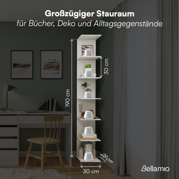 Bellamio 'Ems' Wandregal, weiß, Regal mit 7 Ablagen, vertikal oder horizontal montierbar Bild 5