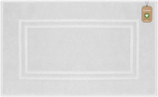 Lavea Badematte Bali, Höhe 3 mm, rutschhemmend, beidseitig nutzbar, strapazierfähig, fußbodenheizungsgeeignet, waschbar, schnell trocknend, Bio-Baumwolle, rechteckig, hochwertiger und nachhaltiger Premium Duschvorleger – saugstarke Faser