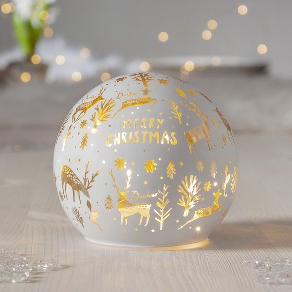 Kugelleuchte ,Merry X-MAS' aus Glas, weihnachtliches Dekor, weiß, 8 LEDs, warmweiß, Ø 12cm
