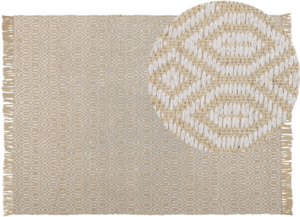 Teppich beige 140 x 200 cm geometrisches Muster Kurzflor zweiseitig POZANTI