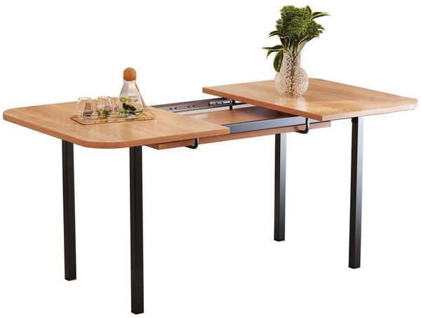 Rutaqian Esstisch Klassischer Ausziehbarer Esstisch in Holzfarbe 120 x 80 x 75 cm (Tisch in Naturfarbe,Teleskoplänge bis 160 cm,Geeignet für 4-6 Personen, Moderner Esstisch Minimalistischer Stil, Hochfeste Legierungsstütze)