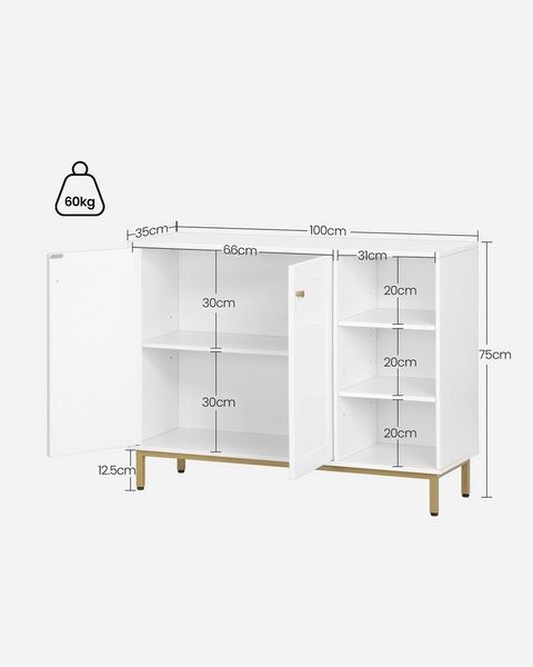 HZUANERI Badkommode Badezimmerschrank, Waschtischunterschrank, Küchenschrank, mit 3 offenem Fach, 2 Türen, verstellbarem Regal, Weiß