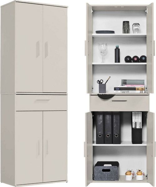 mokebo Mehrzweckschrank Der Praktische (60x180 cm, mit Schublade) Büroschrank, Flurschrank Apothekerschrank, Aktenschrank in Beige Grau