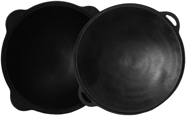 Gusseisen Kasan 12L NAMANGAN mit Deckel-Grillplatte Campingtopf Kazan WOK Kessel Camping BBQ Asia