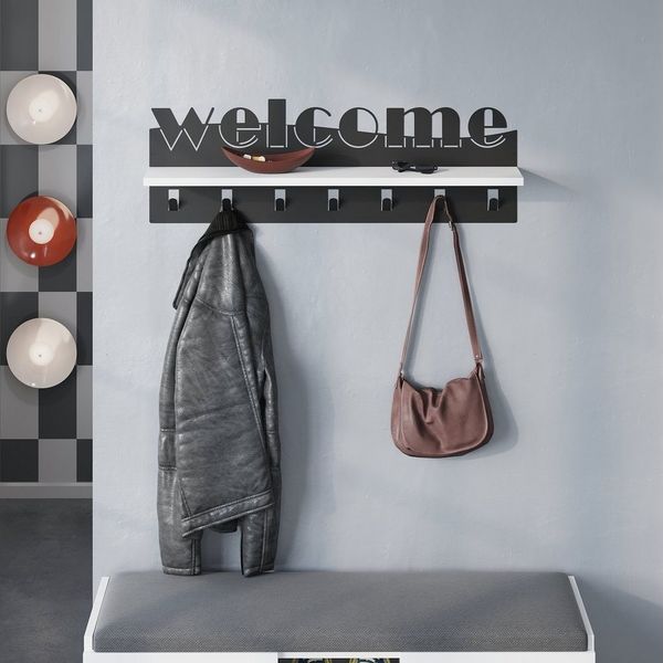 Decortie Kleiderhaken Moderner Willkommen Wandhaken aus Metall mit 7 Metallhaken 86x15x27cm, Wand