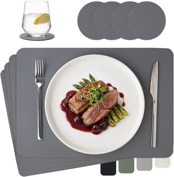 MiaMio Platzset Tischsets Set 8-teilig 43x30 cm Lederoptik, (Set, 8-St, 4 Platzsets, 4 Glasuntersetzer), abwaschbar