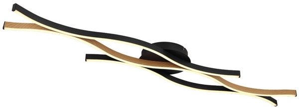 LED Deckenleuchte, Metall, Holzoptik, Schwarz-matt, L 108 cm