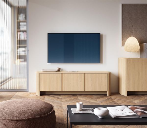 Compleo TV-Schrank im Japandi Stil, TV Lowboard mit 3 Türen, Kaschmir oder Eiche BORS