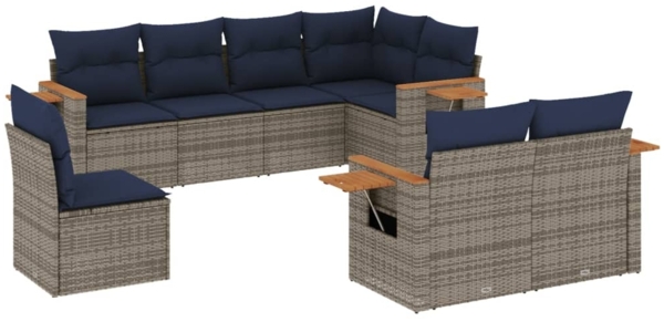 vidaXL 8-tlg. Garten-Sofagarnitur mit Kissen Grau Poly Rattan 3227006