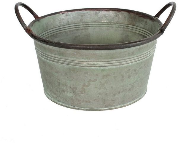 colourliving Blumentopf Pflanztopf Zinktopf Old Green 28cm Ø rund (1 St), langlebig, dekorativ, handbemalt