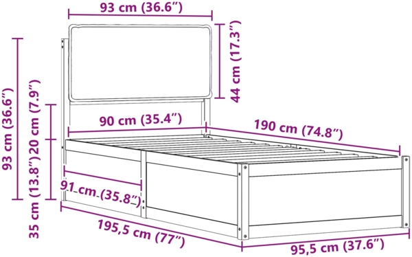 vidaXL Bettgestell mit gepolstertem Kopfteil Hellgrau 90x190 cm 877594 Bild 10
