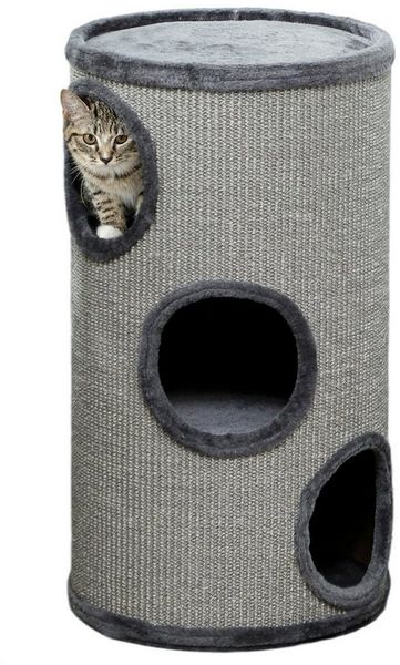 PawHut Kratztonne Höhe 70 cm, 3 Ebenen, mit 3 Höhlen, (Katzenmöbel, 1-tlg, Kratzturm), aus Sisal, Katzenmöbel, Plüsch, Hellgrau