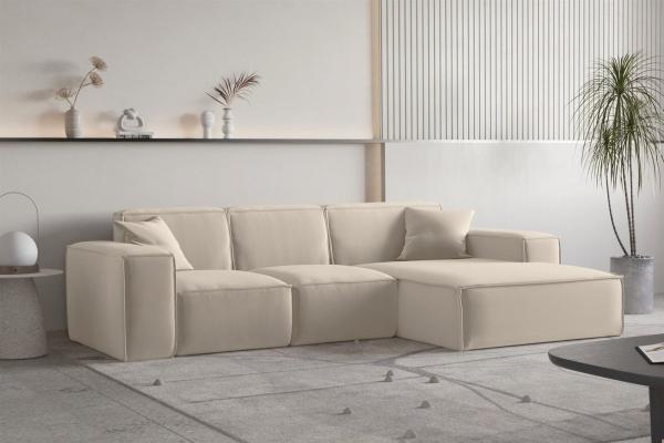 Ecksofa Designersofa CELES PREMIUM Stoff Opera Velvet Beige Ottomane Rechts