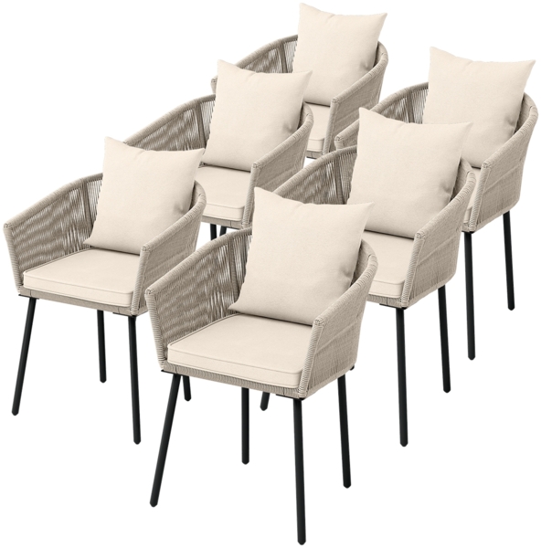 STEELSØN 'Nair' Polyrattan-Gartenstuhl inkl. Kissen, 6er-Set, beige, wetterfest, bis 160 kg belastbar