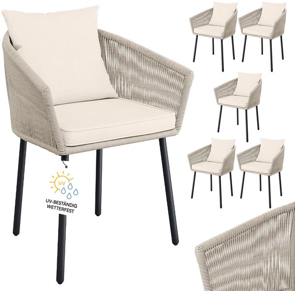 STEELSØN 'Nair' Polyrattan Gartenstuhl, 6er-Set, beige, wetterfest & UV-beständig, Balkonstühle bis 160 kg belastbar, Gartensessel inkl. Kissen