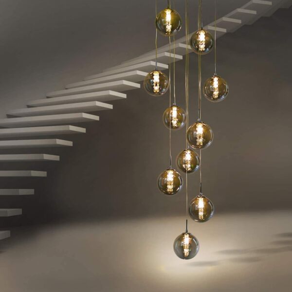 ZMH Pendelleuchte esstisch Pendellampe Höhenverstellbar Kronleuchter Hängeleuchte 10-Flammig aus Glas in Farbe Grau Wohnzimmerlampe Schlafzimmerlampe Esstischlampe Flurlampe