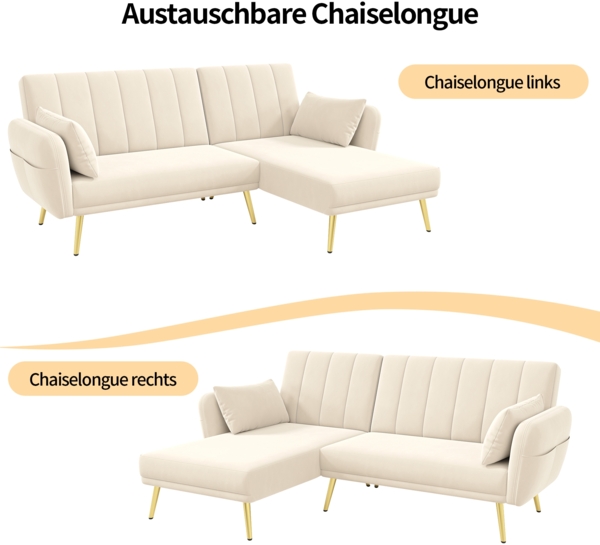 Merax Modernes Klappsofa, L-förmiges Sofa, Schlafsofa mit Zusatzecke, Ecksofa mit Schlaffunktion, Beige Bild 7
