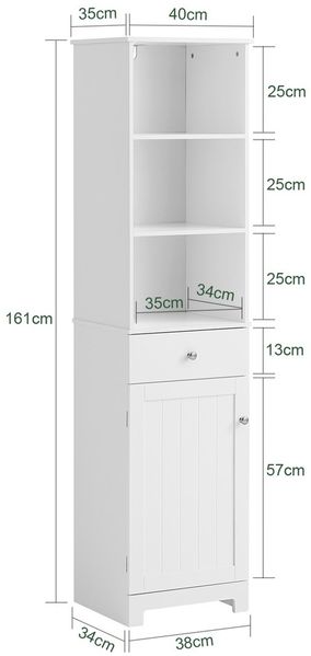 SoBuy BZR17-W Badezimmer-Hochschrank, MDF, Lackiert, Weiß, 40 x 161 x 38 cm Bild 3