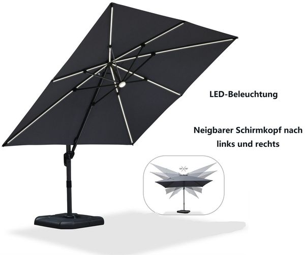 PURPLE LEAF Sonnenschirm Quadrat Alu Balkonschirm, Groß Ampelschirm LED, LxB: 300,00x300,00 cm, 360°Rotation, Sonnenschutz UV50+, für Garten, Terrasse, Pool