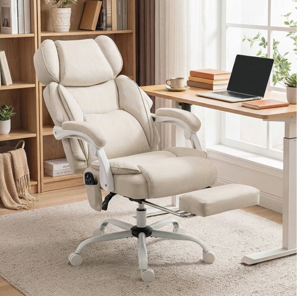 HOMCOM Schreibtischstuhl Ergonomisch Bürostuhl (Computerstuhl, 1 St), 6-Punkt-Massage, Heizfunktion, Fußstütze