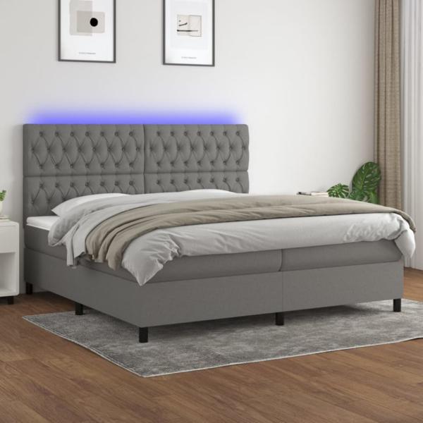 Boxspringbett mit Matratze & LED Stoff Dunkelgrau 200 x 200 cm, Härtegrad: H2 [3135142]