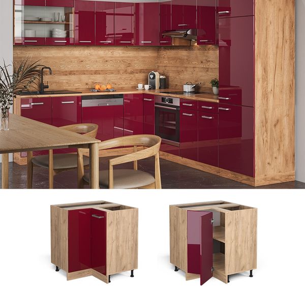 Eckunterschrank R-Line Rot Hochglanz 75.6 cm ohne Arbeitsplatte Vicco Bild 2