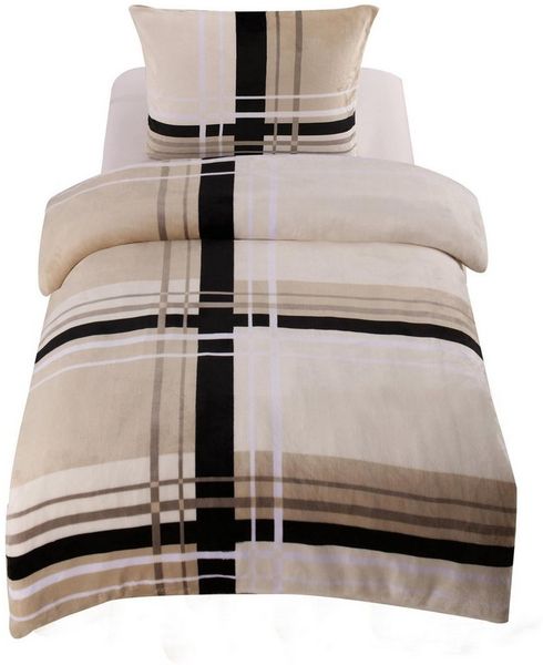 One Home Bettwäsche Winter Cashmere Touch Adzo, Fleece, 4 teilig, gestreift grafisch, flauschig warmes Teddy Plüsch Normalgröße