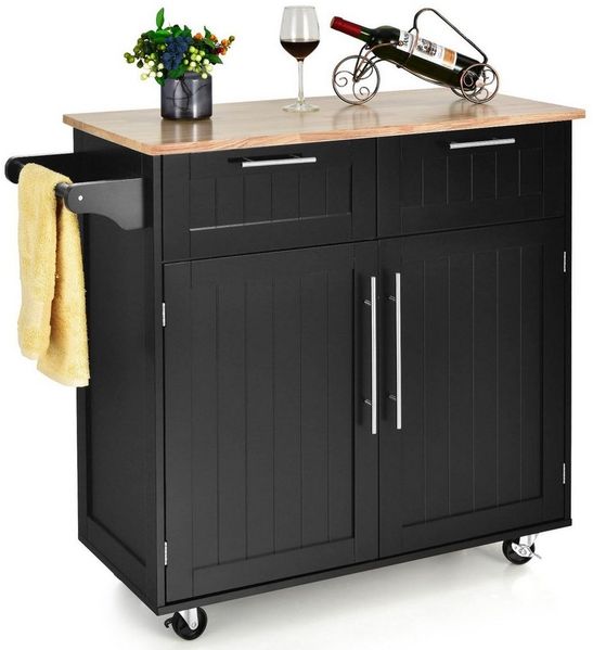 COSTWAY Küchenwagen mit Arbeitsplatte, Schubladen, Rollen, 94x45,5x94,5cm