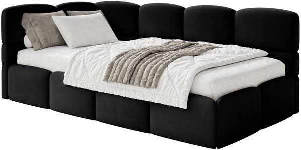 Selsey 'Cloudy' Einzelbett 120x200, Kopfteil links, Matratze & Bettkasten, Samt Schwarz
