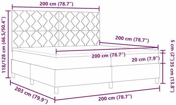 vidaXL Boxspringbett mit Kopfteil Hellgrau 200 x 200 cm Stoff 3339721 Bild 11