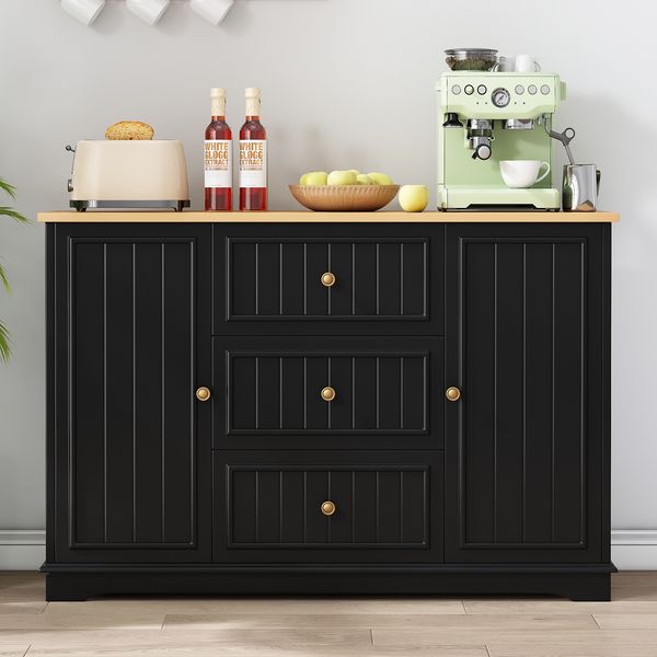 Merax Sideboard mit 3 Schubladen und kühlschrankähnlichen Türen, Buffetschrank für Esszimmer, Wohnzimmer und Diele (Schwarz)