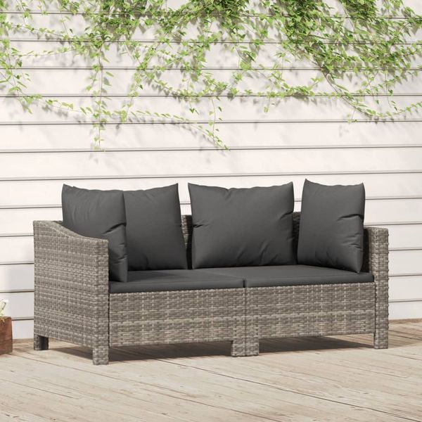 vidaXL Garten-Lounge-Set mit Kissen, 2-teilig, Polyrattan grau