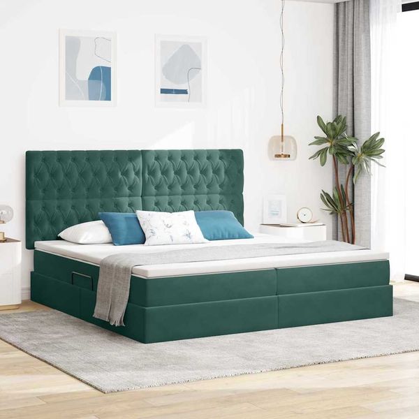 vidaXL LED-Speicherbett mit Matratze Dunkelgrün 200 x 200 cm Samt 3372750