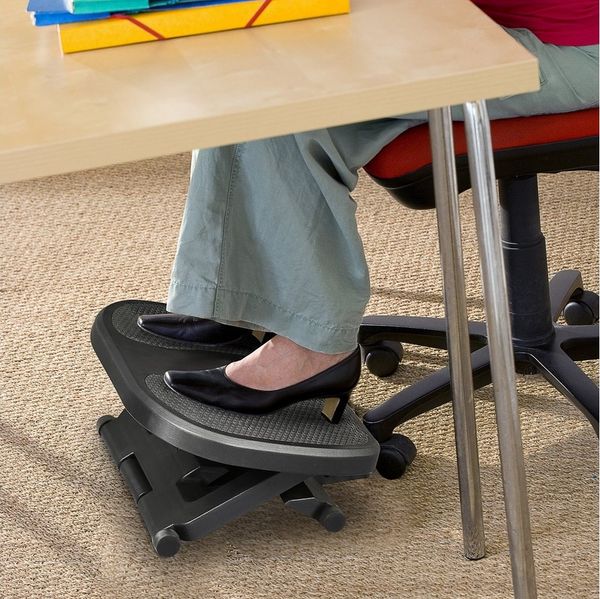 HOMCOM Fußhocker 3 Höhen Verstellbare Fußstütze, Schwarz, 45 x 34 x 10-16,5 cm