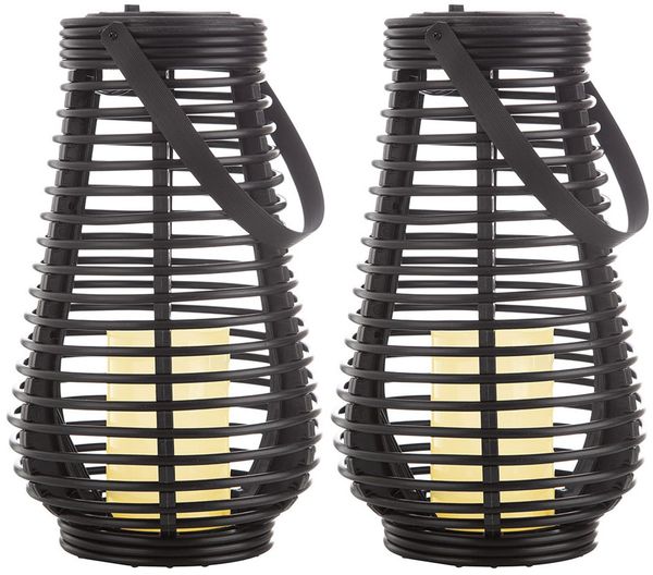 2x LED Solarlampe, Feuer-Effekt, Henkel, schwarz, H 26 cm